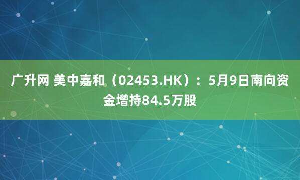 广升网 美中嘉和（02453.HK）：5月9日南向资金增持84.5万股
