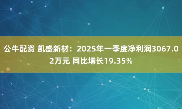 公牛配资 凯盛新材：2025年一季度净利润3067.02万元 同比增长19.35%